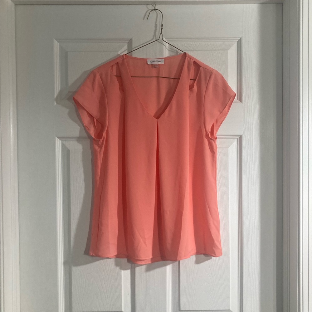 Calvin Klein V-neck Peach Blouse, Size M